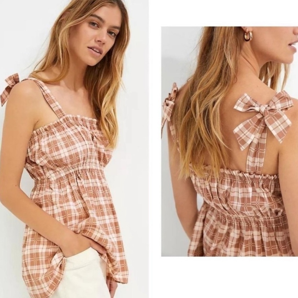 Faithfull the Brand Plaid Tie Cami Tank Top Sz S